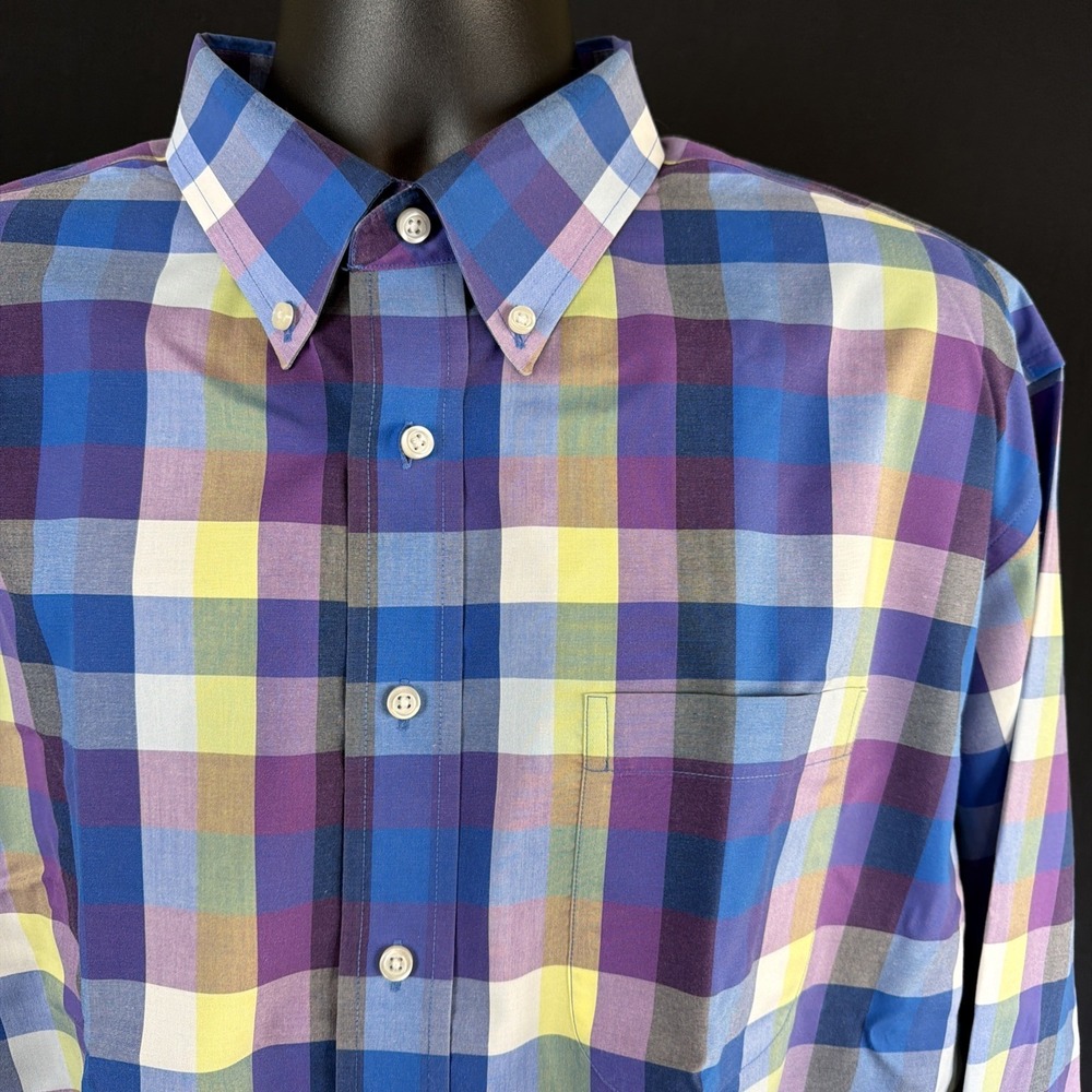 JOS A BANK Traveler's Collection Blue Purple Plaid Button Down XXL Cotton 2XL